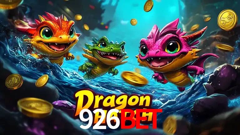 Arte promocional do jogo Dragon Hatch com três adoráveis dragões bebês nadando entre moedas de ouro, um dos slots mais divertidos para jogar no cassino 926bet.