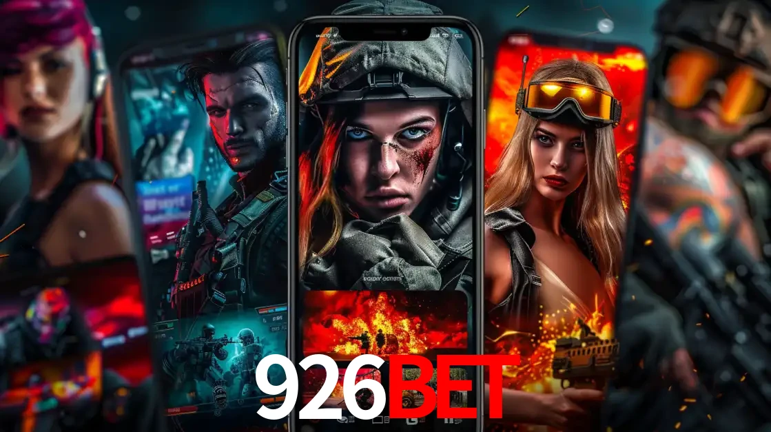 Montagem de telas de celular mostrando diversos personagens, masculinos e femininos, de um jogo de tiro, ilustrando a diversidade de equipes de e-sports para apostar no 926bet.
