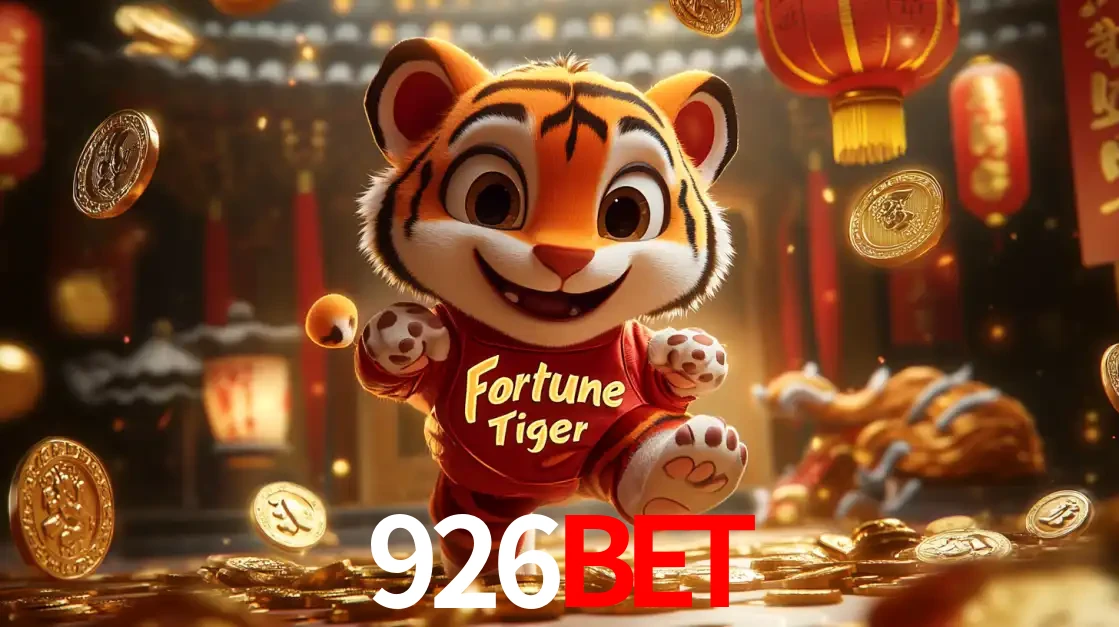 O alegre personagem do Fortune Tiger correndo sobre um caminho de moedas de ouro, simbolizando os grandes prêmios e a diversão do popular jogo de slot do 926bet.